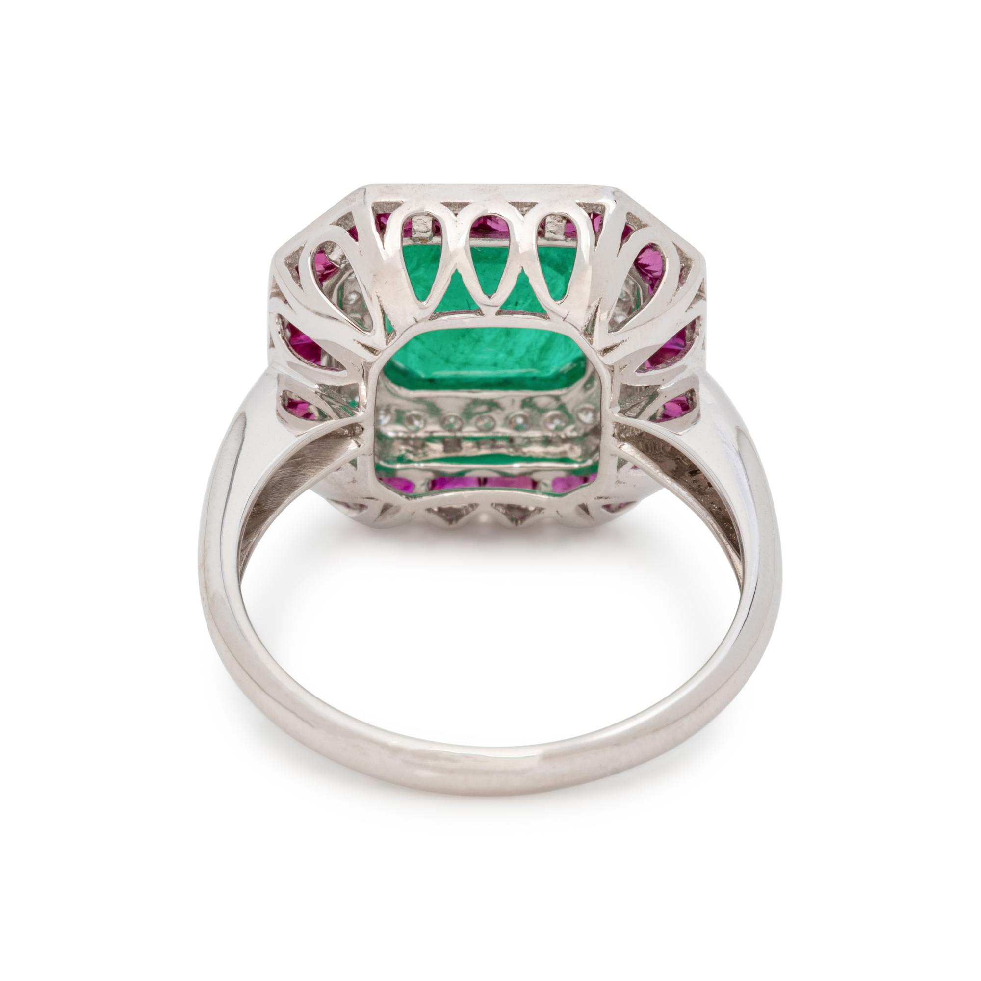 EMERALD, DIAMOND AND RUBY RING
