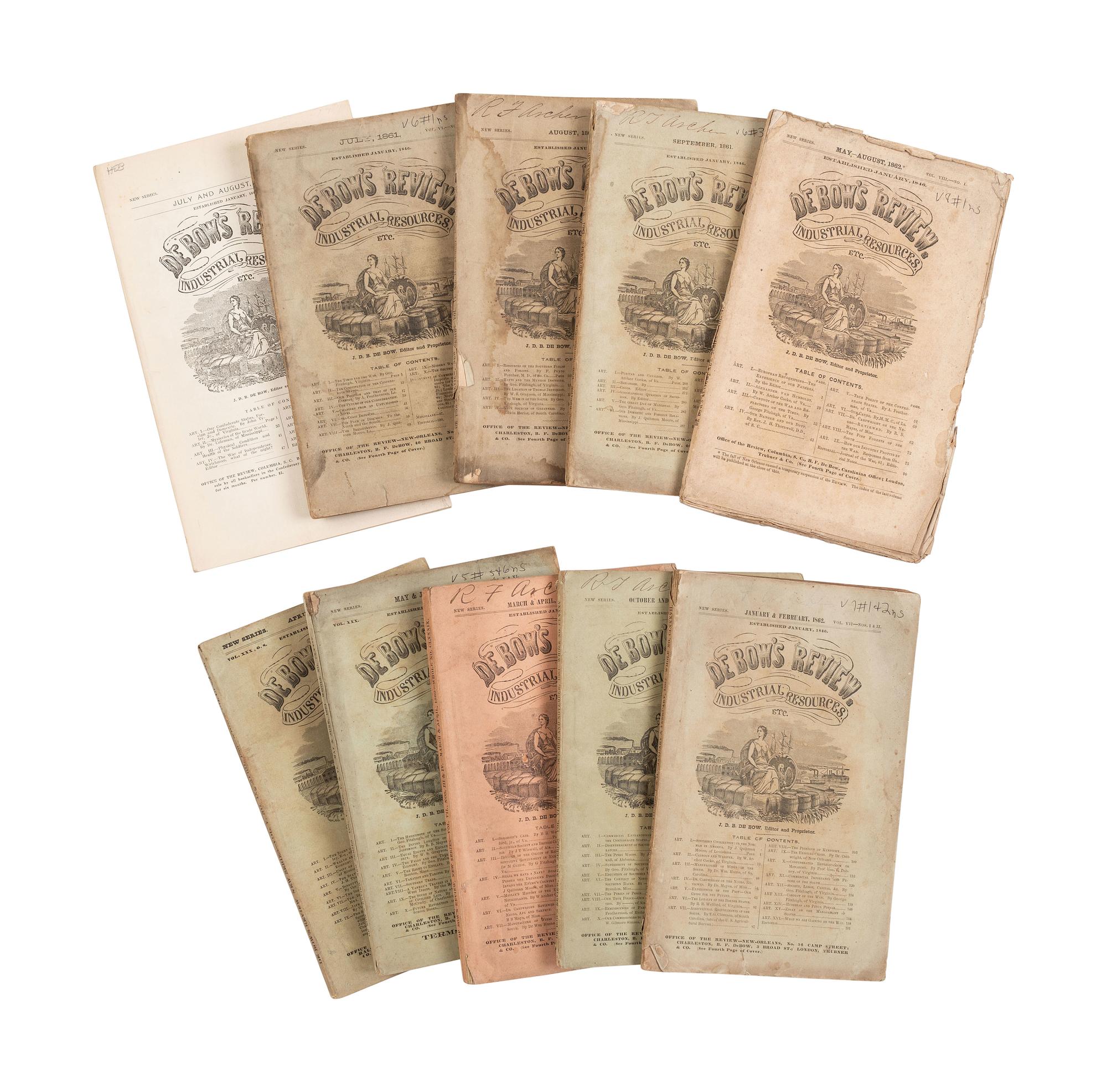 [CIVIL WAR - CONFEDERATE] De Bow's Review. Industrial Resources , Etc. 10 issues, most 1861-1862.