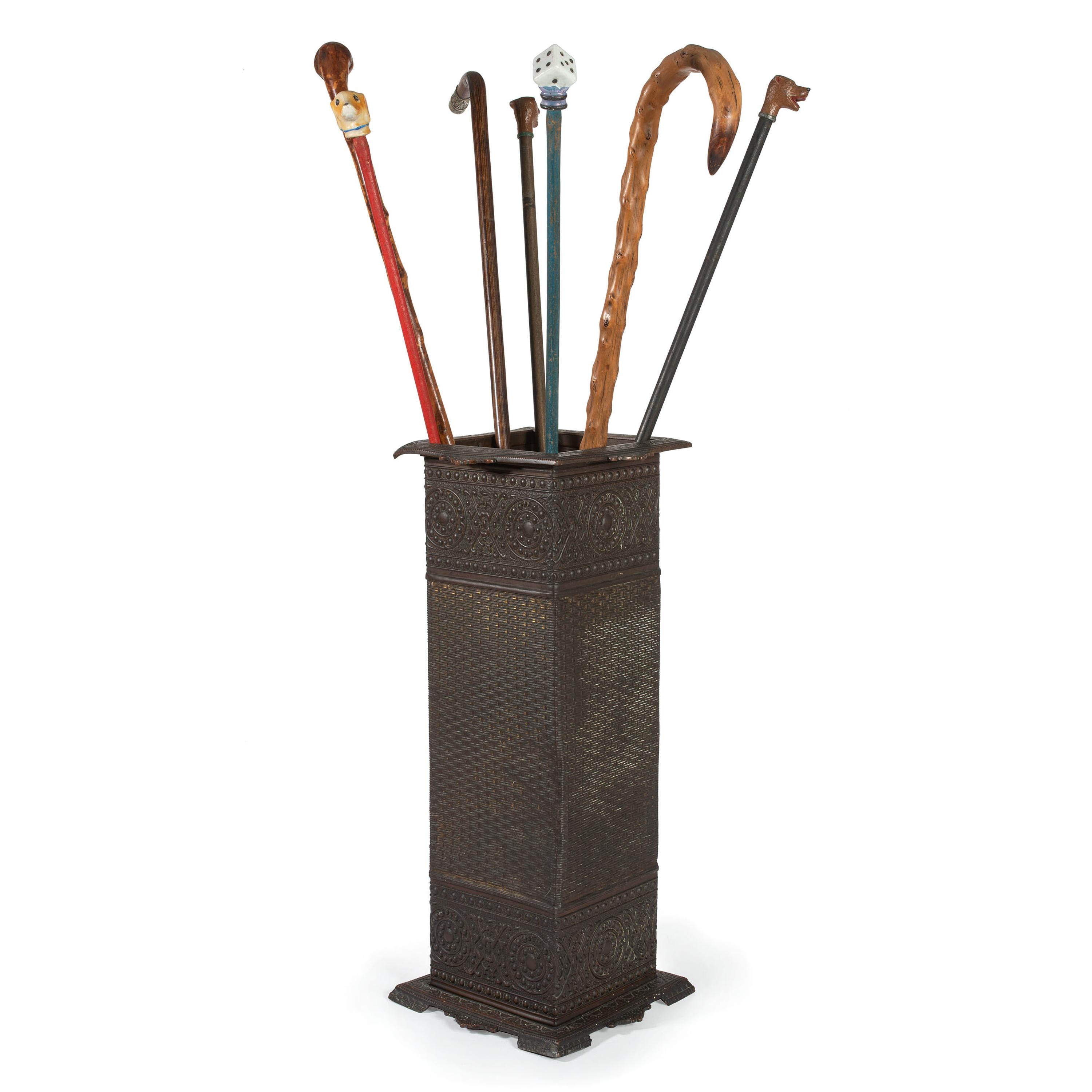 Seven Walking Sticks and a Cast Metal Umbrella Stand