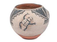 Cochiti Jar, with Relief Carved Frogs