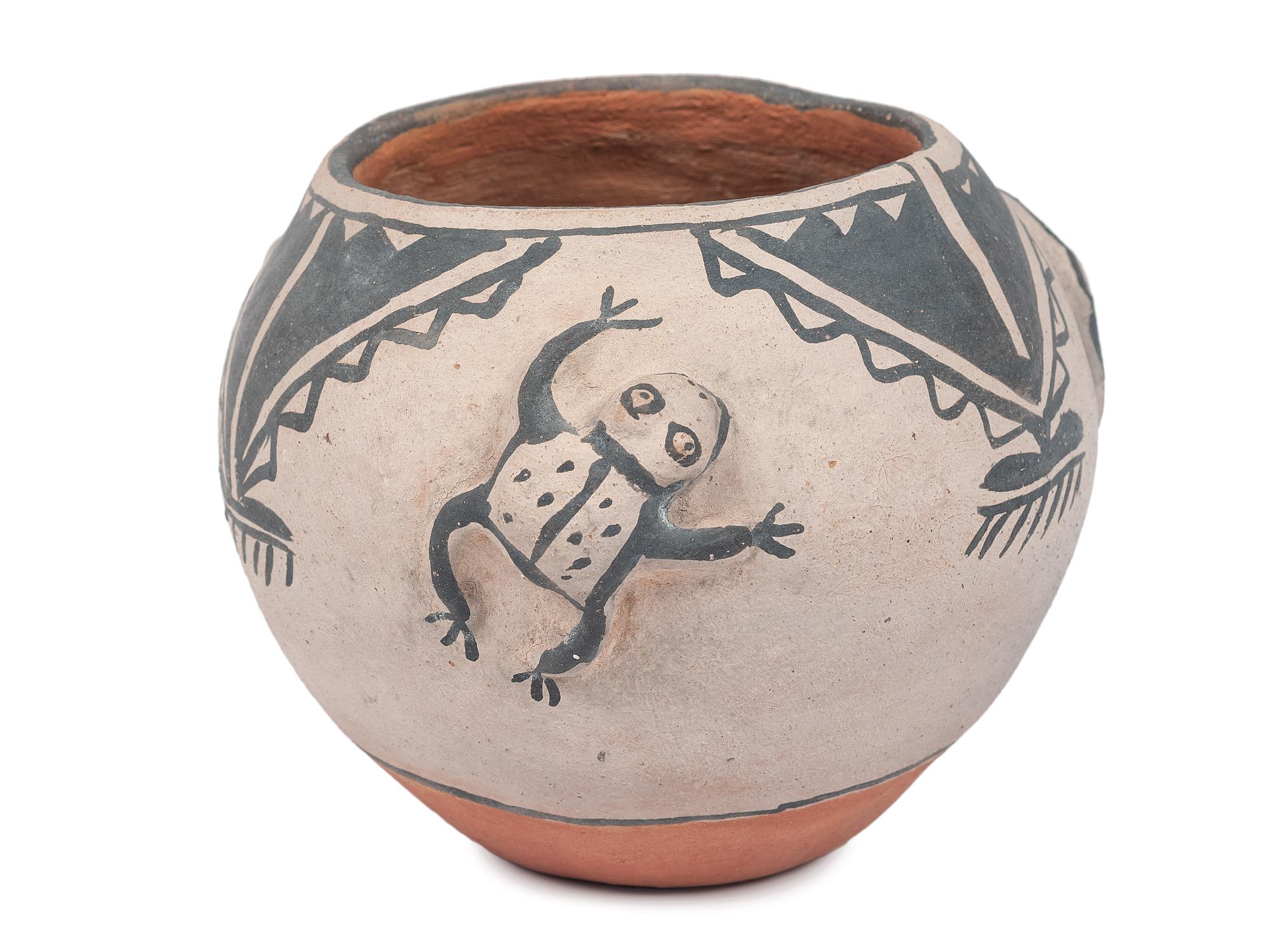 Cochiti Jar, with Relief Carved Frogs