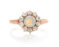 A Victorian Rose Gold, Opal and Diamond Ring, 1.20 dwts.