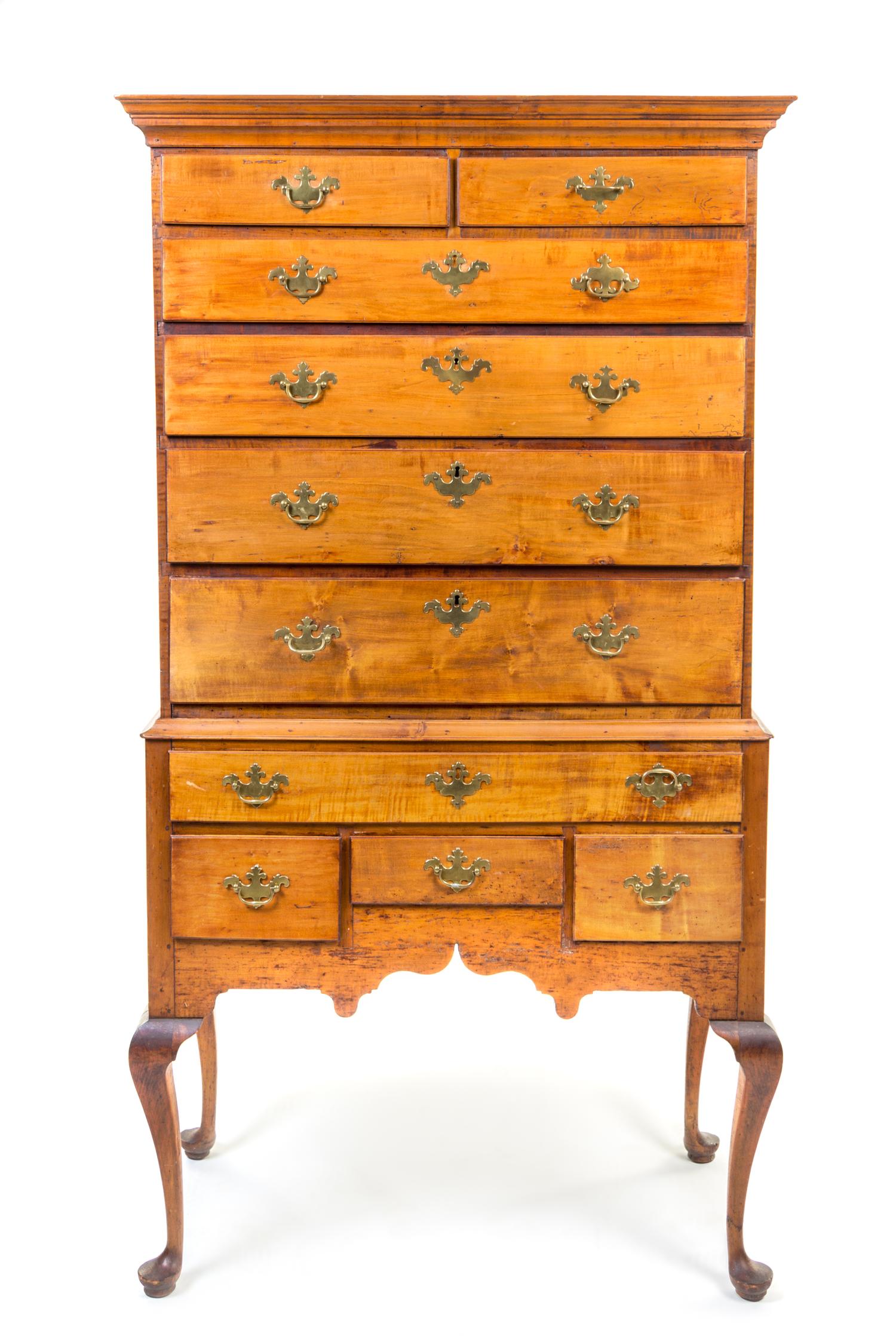 An American Maple Highboy Height 73 1/2 x width 40 x depth 21 inches. — 19TH CENTURY