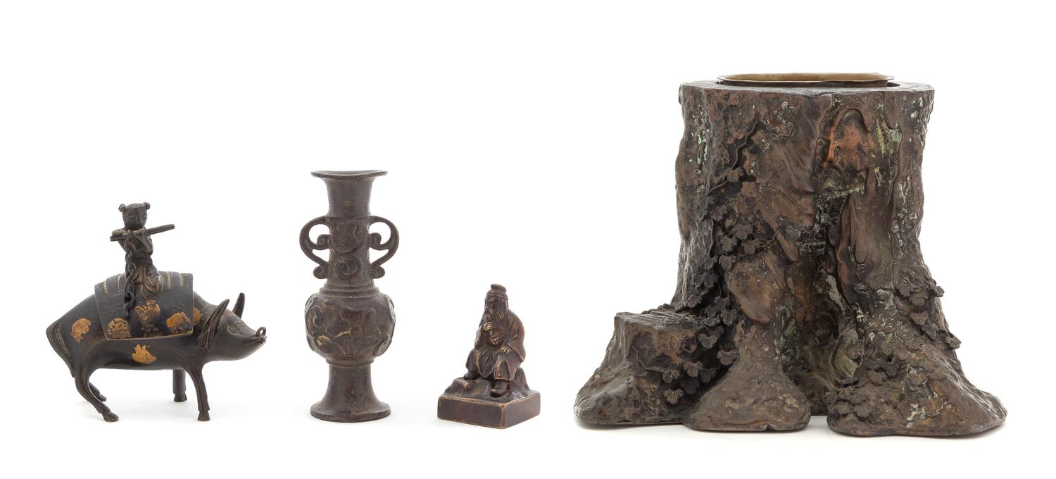 Four Chinese Bronze Articles Height of tallest 6 1/4 inches.
