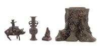 Four Chinese Bronze Articles Height of tallest 6 1/4 inches.