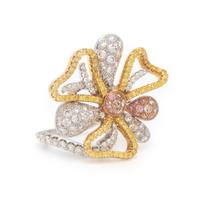 Salavetti, Colored Diamond, Diamond, Yellow Sapphire, and Tricolor Gold Flower Ring