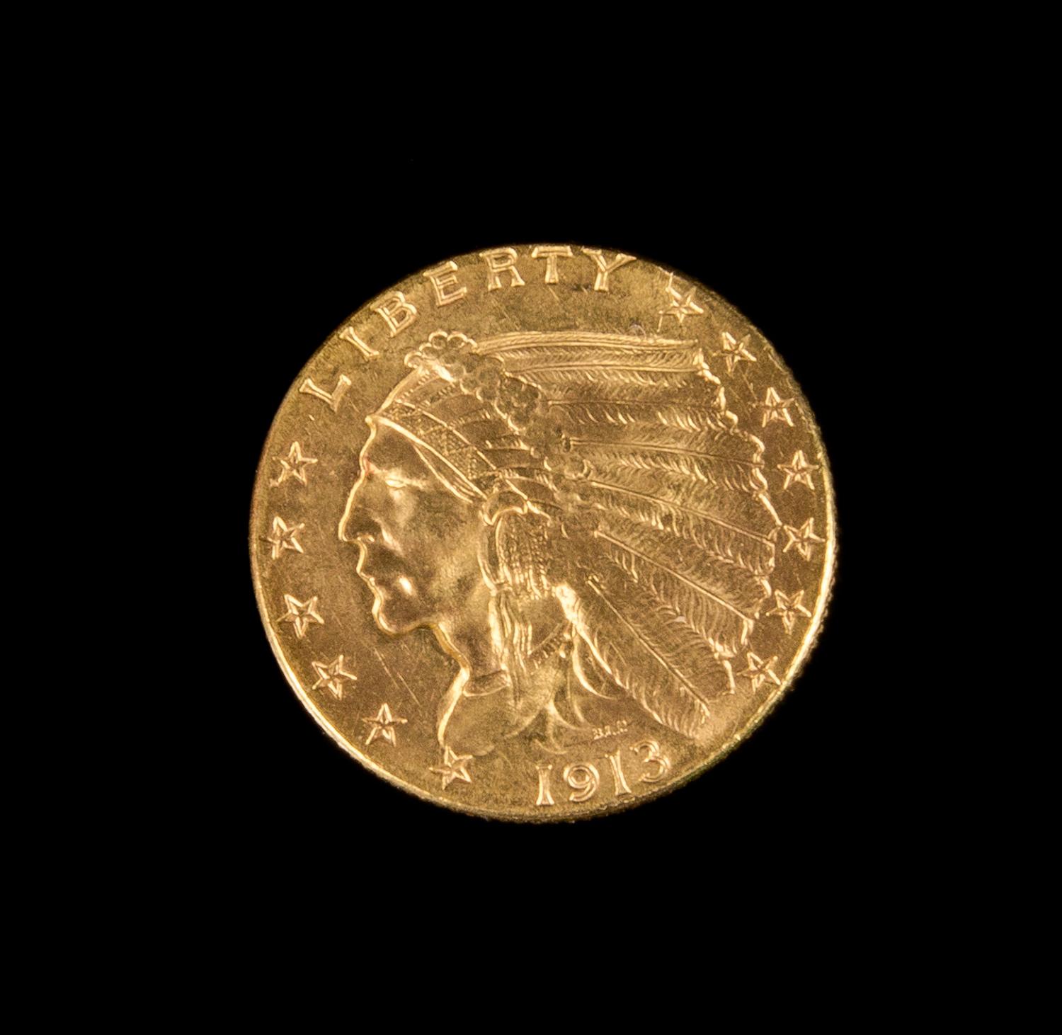 A United States 1913 Indian Head $2.50 Gold Coin