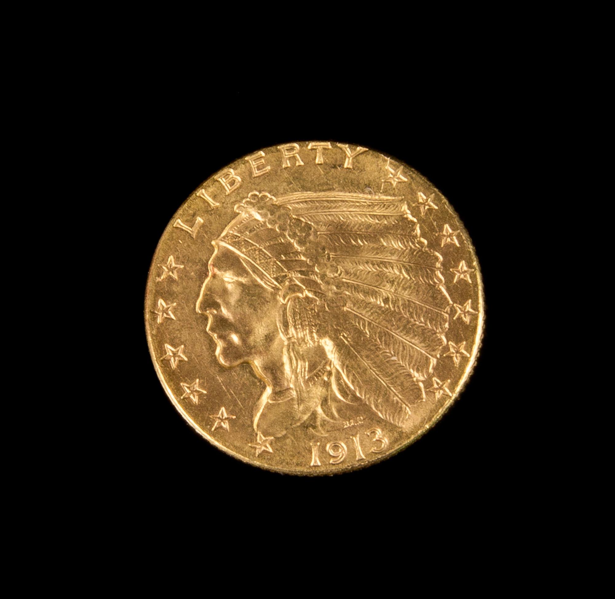 A United States 1913 Indian Head $2.50 Gold Coin