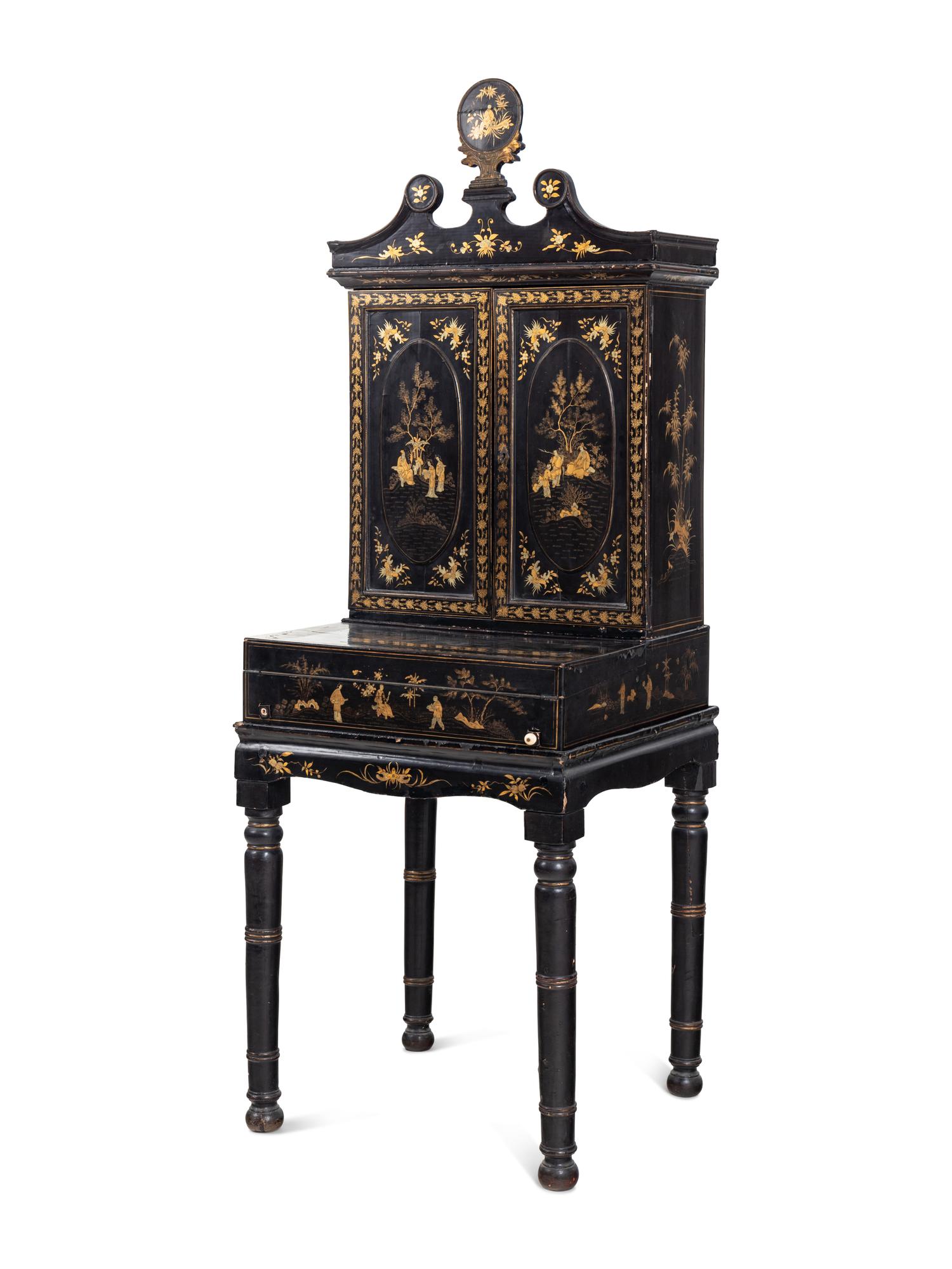 A Chinese Export Lacquer-Decorated Bureau Cabinet