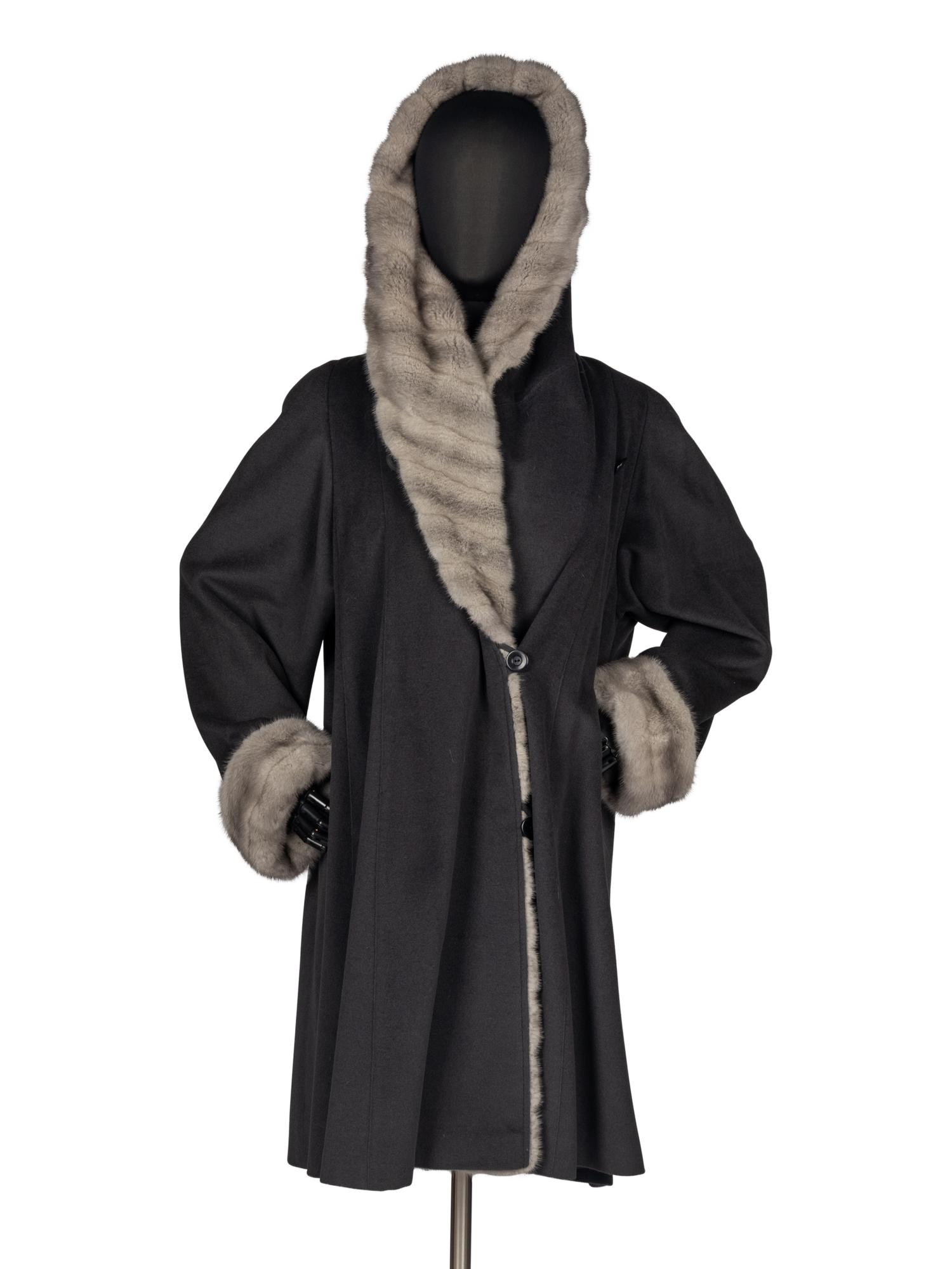 J. Mendel Wool Coat With Blue Iris Mink Fur Trim