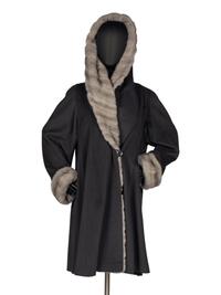 J. Mendel Wool Coat With Blue Iris Mink Fur Trim