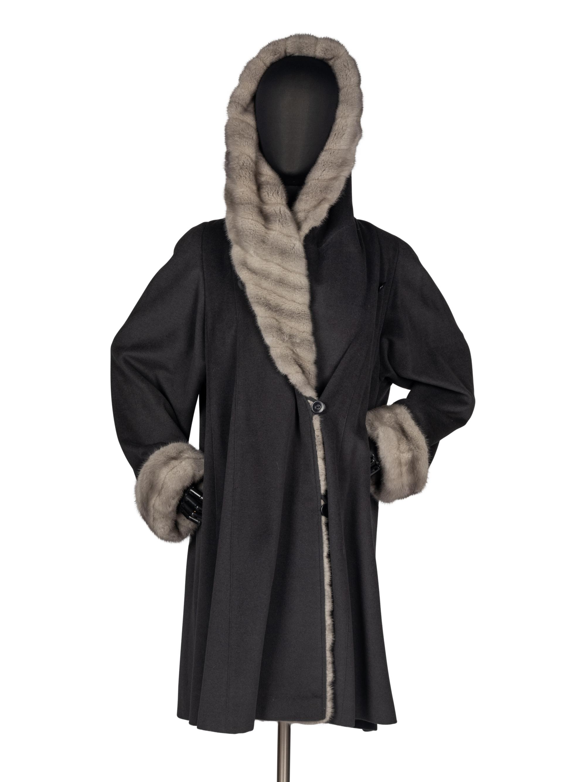 J. Mendel Wool Coat With Blue Iris Mink Fur Trim