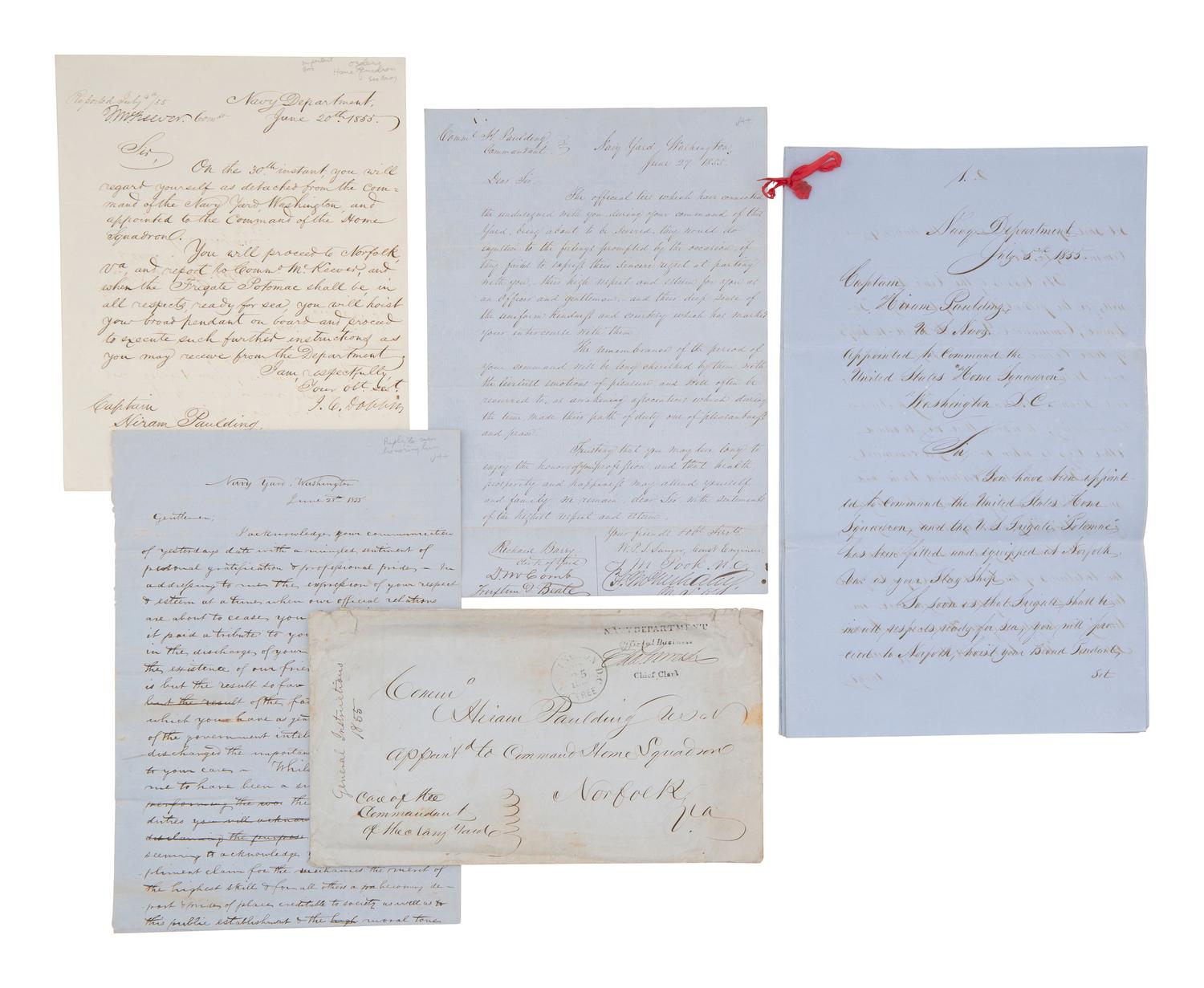 [FILIBUSTERS]. PAULDING, Rear Admiral Hiram (1797-1878) and WALKER, William (1824-1860). Correspondence associated with the Home Squadron, the Walker Expedition, and Vanderbilt's Accessory Transit Company, incl. William Walker ALsS, 1855-1858.