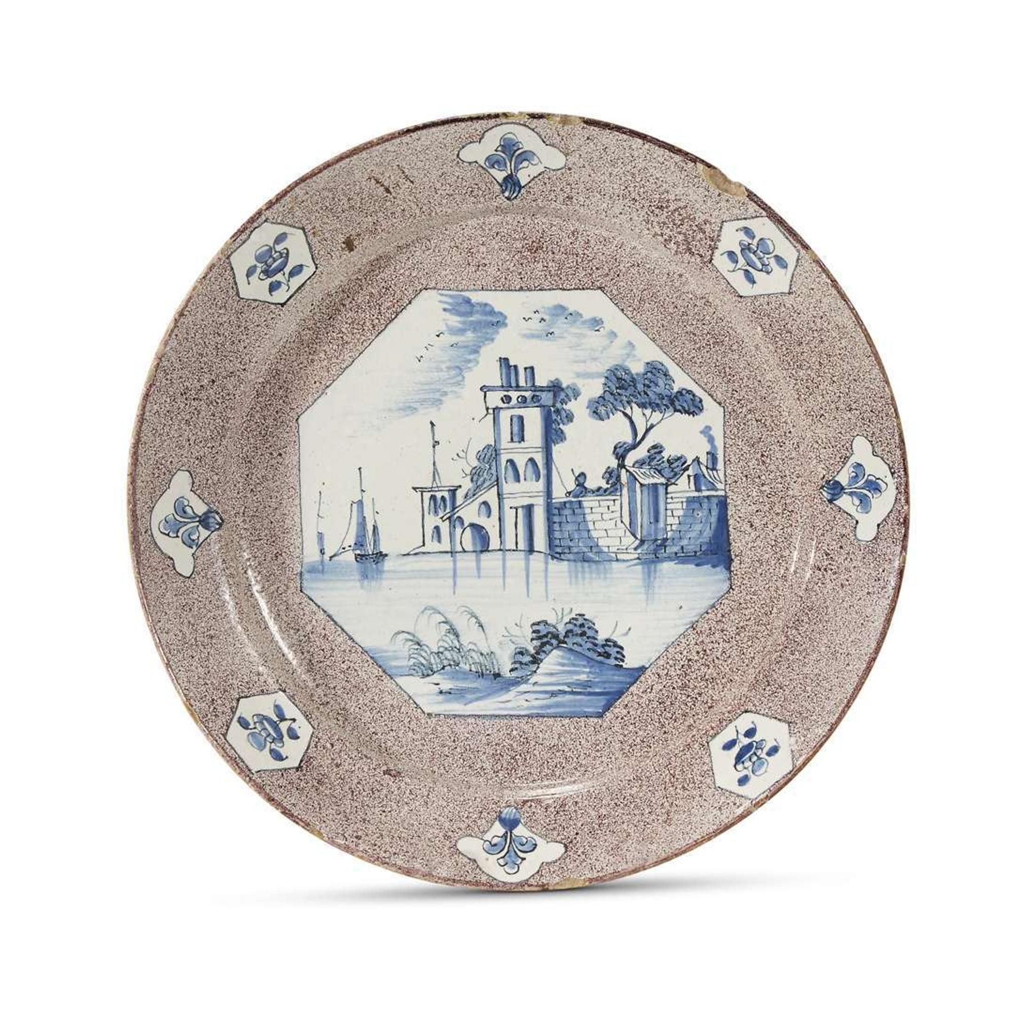 Delft manganese and blue decorated charger Bristol, England, 18th century