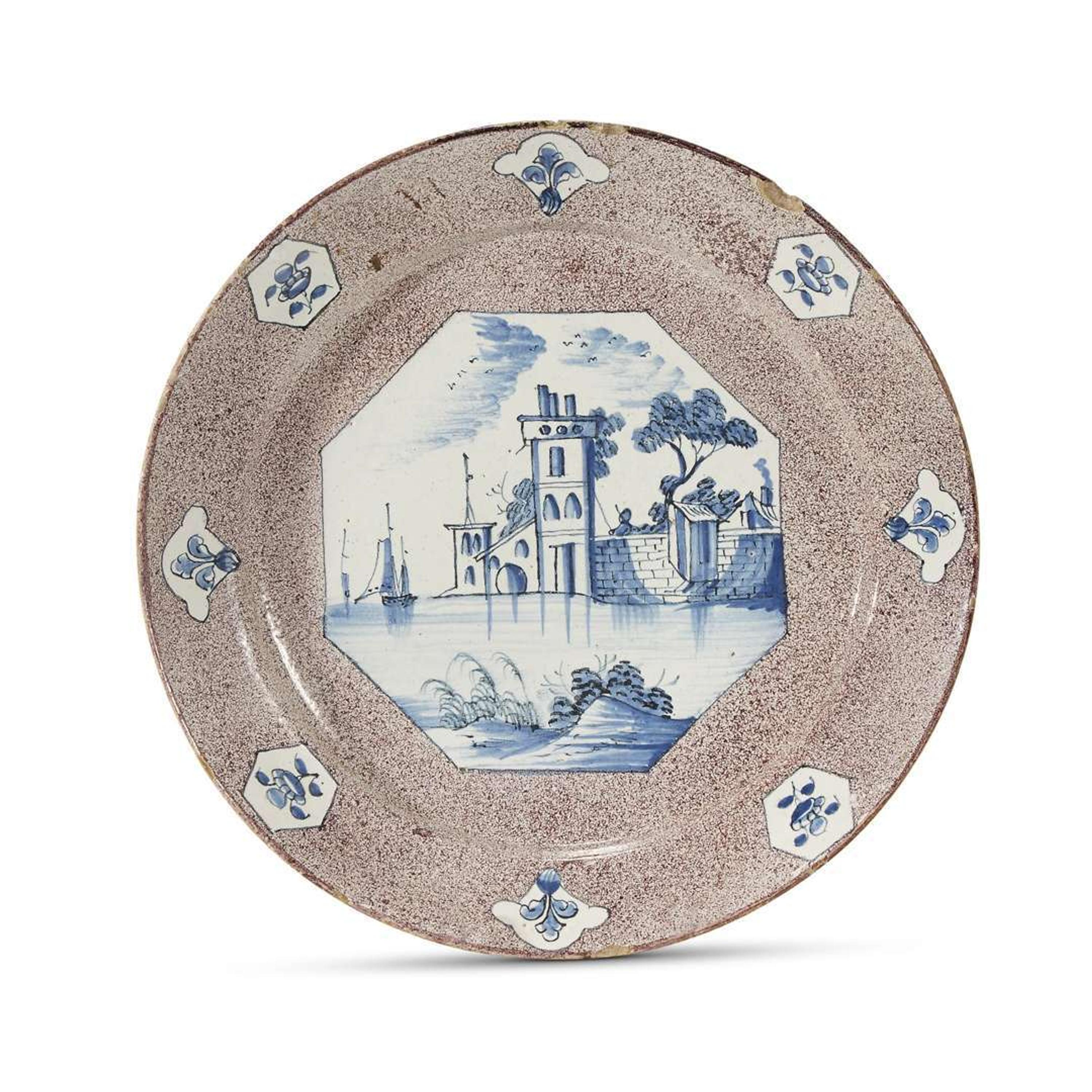 Delft manganese and blue decorated charger Bristol, England, 18th century