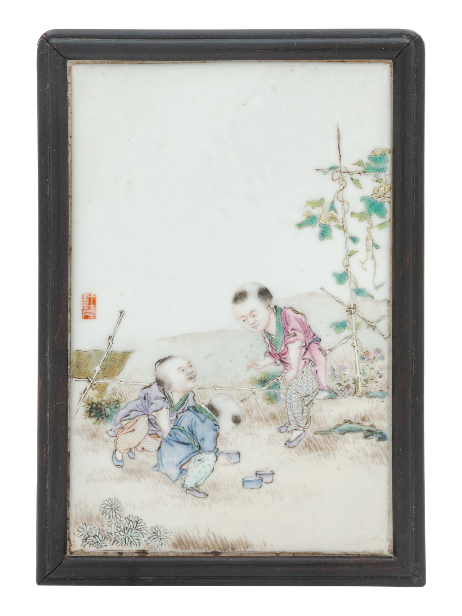 A Famille Rose Porcelain 'Boys' Plaque