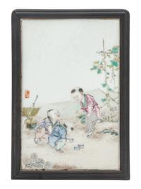 A Famille Rose Porcelain 'Boys' Plaque