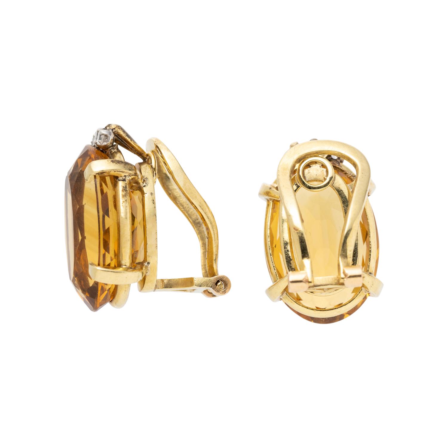 CITRINE AND DIAMOND EARCLIPS