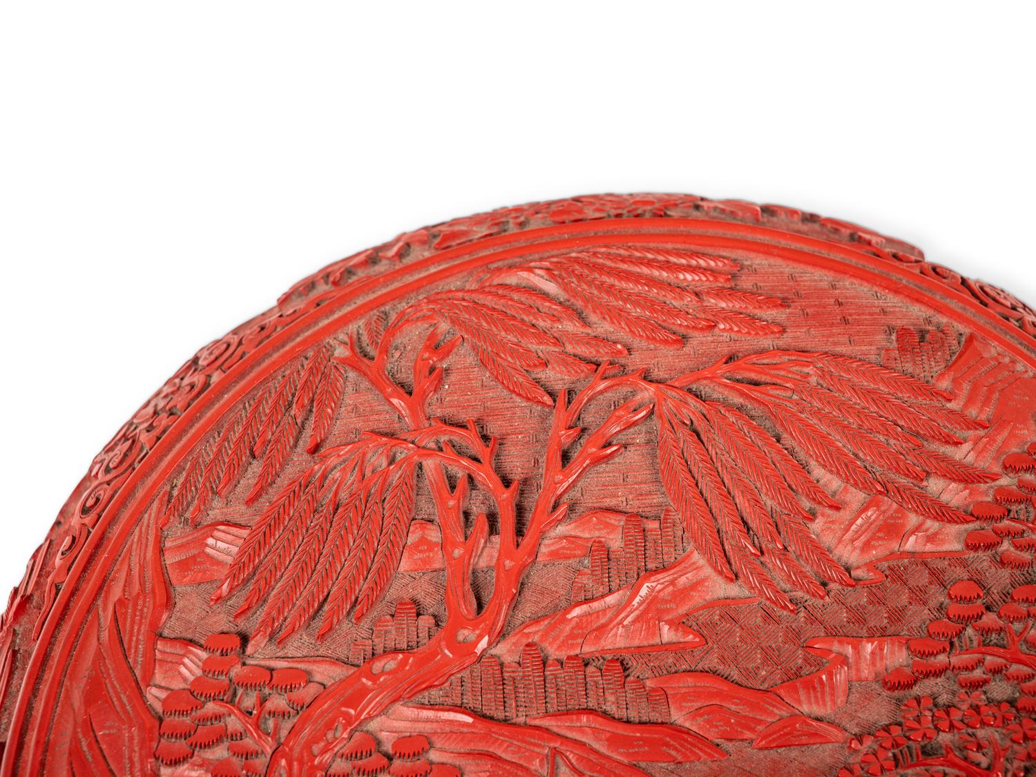 A Chinese Carved Red Lacquer Circular Covered Box