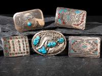 Navajo and Chippewa Silver Belt Buckles