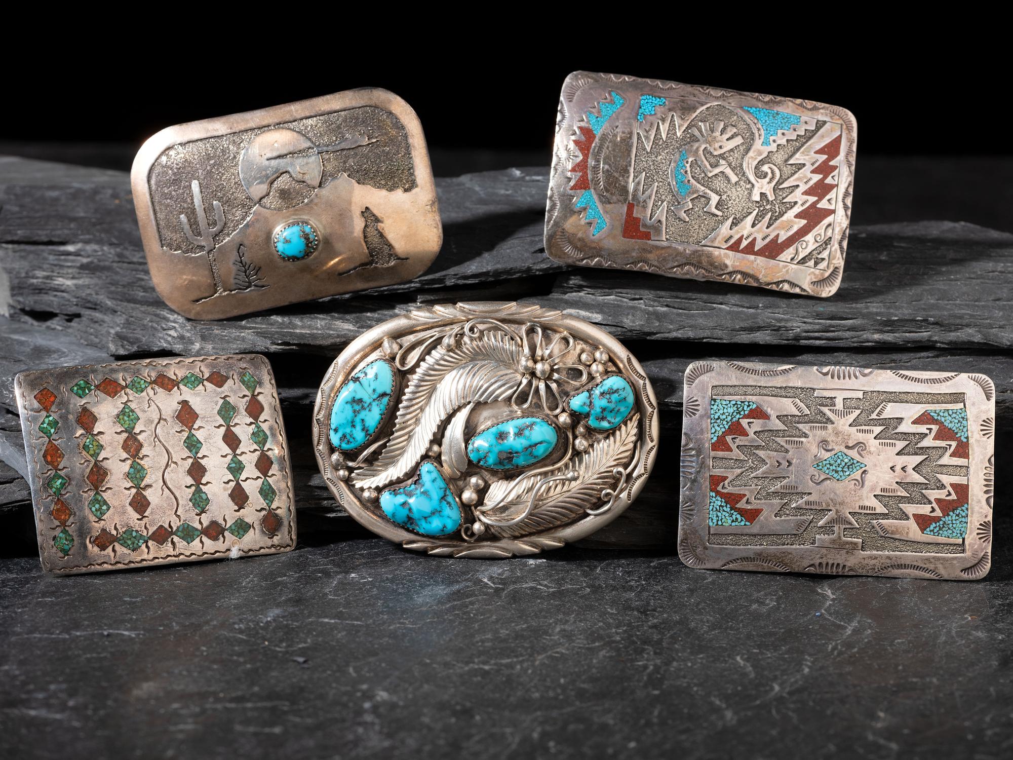 Navajo and Chippewa Silver Belt Buckles