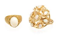 A Collection of Yellow Gold and Opal Rings, 8.60 dwts.
