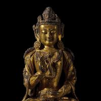 A Chinese Gilt Bronze Figure of a Seated Bodhisattva, Ming Dynasty, 15th Century 明 銅鎏金菩薩坐像