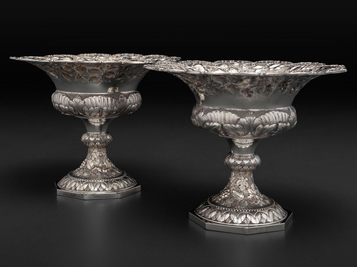 A Pair of American Repousse Silver Compotes