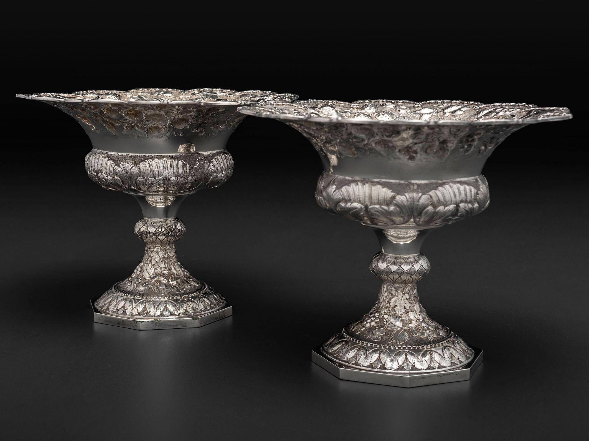 A Pair of American Repousse Silver Compotes