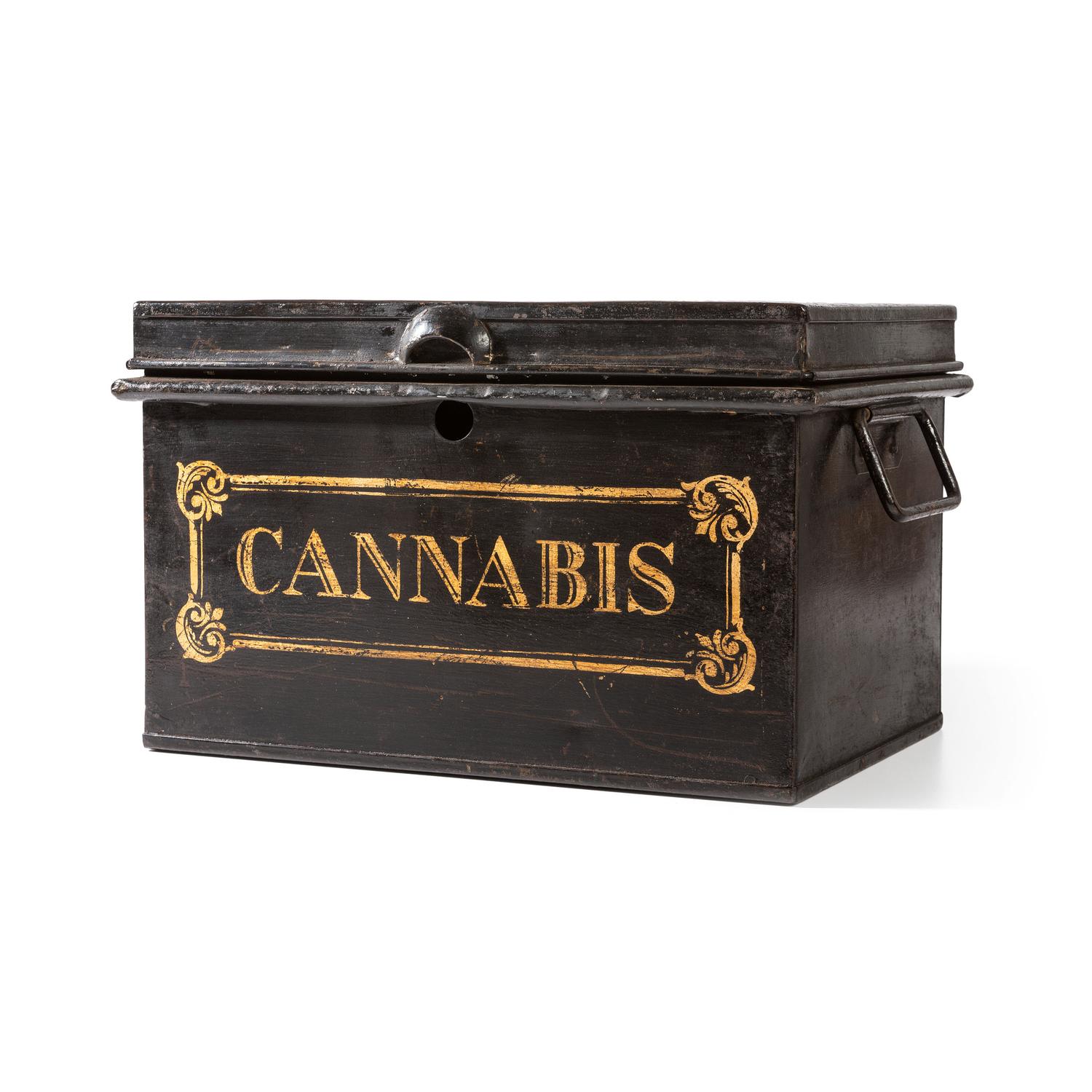 A Painted Tin Cannabis Storage Box