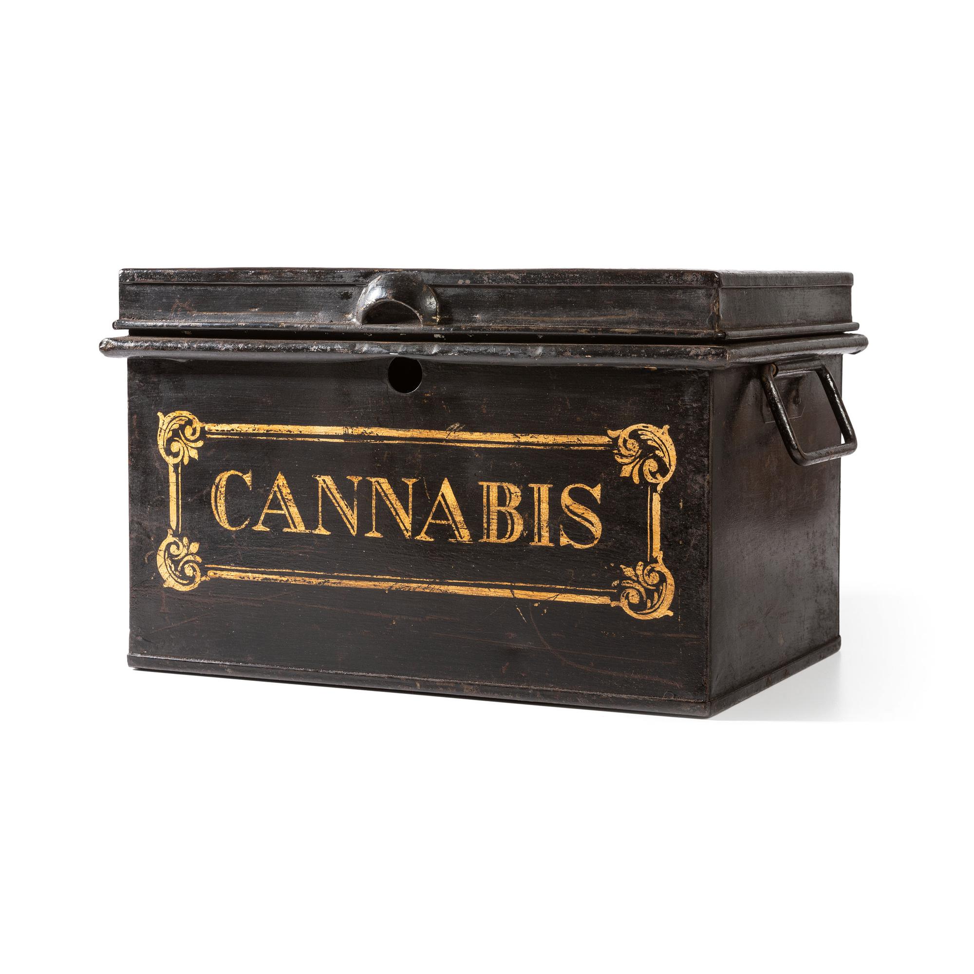 A Painted Tin Cannabis Storage Box