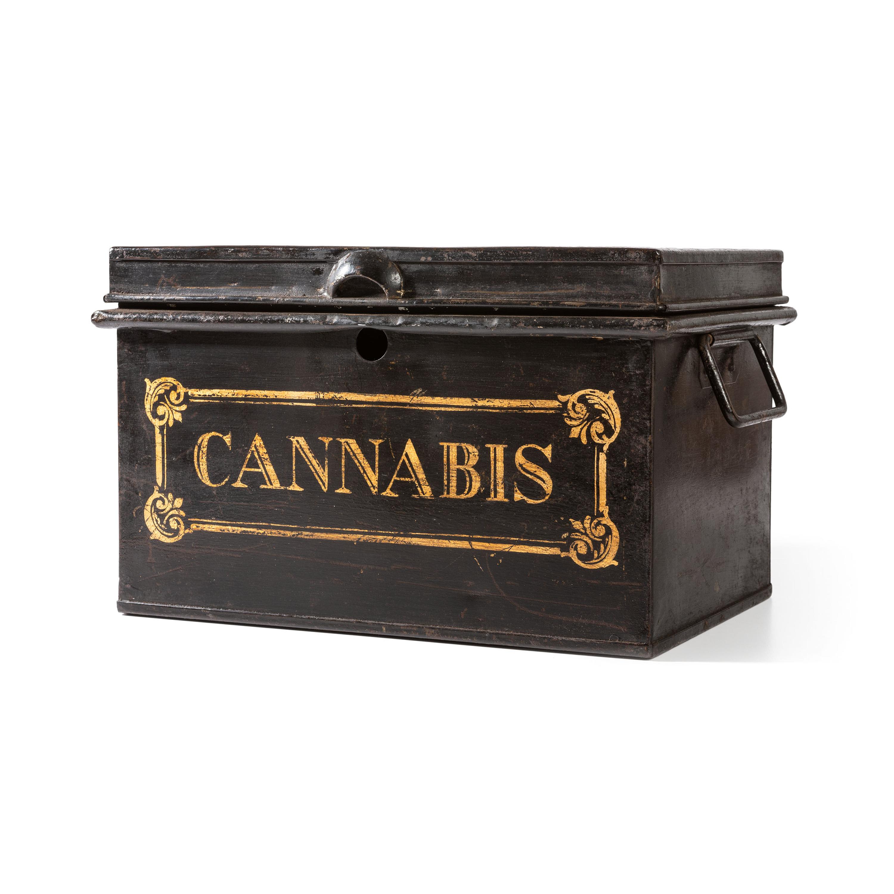 A Painted Tin Cannabis Storage Box