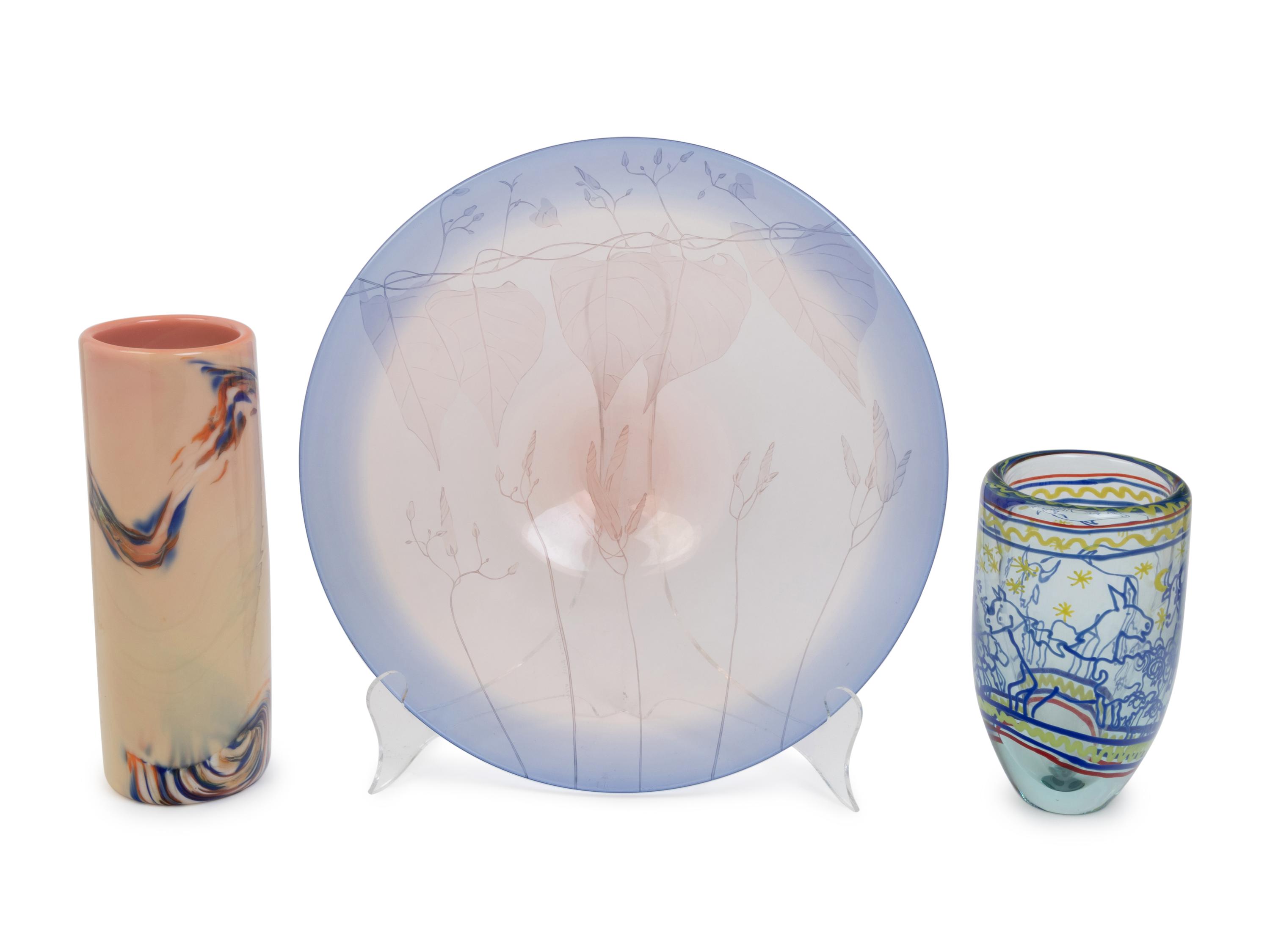 A Group of Three Studio Glass Articles