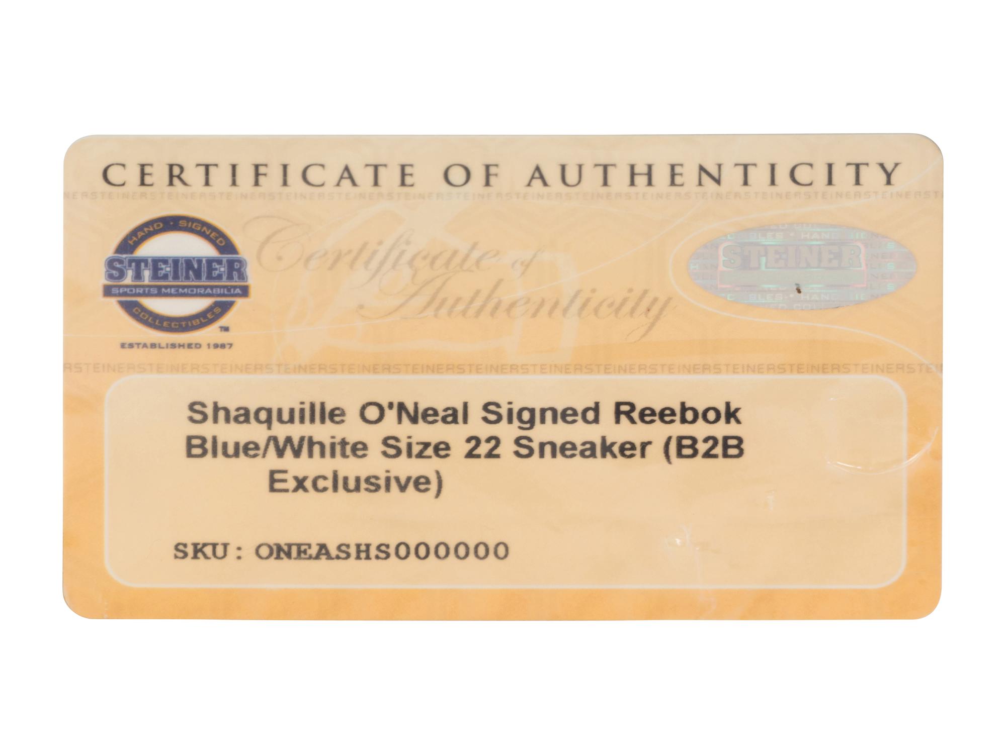 A Shaquille O'Neal Signed Autograph Reebok Size 22 Basketball Shoe (Steiner),