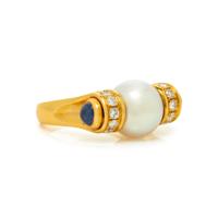 BULGARI, CULTURED PEARL, SAPPHIRE, AND DIAMOND RING