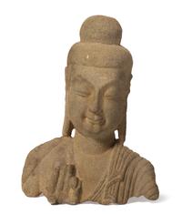 A Chinese Stone Buddha Head NORTHERN WEI DYNASTY OR LATER Height 23 inches. — NORTHERN WEI DYNASTY OR LATER