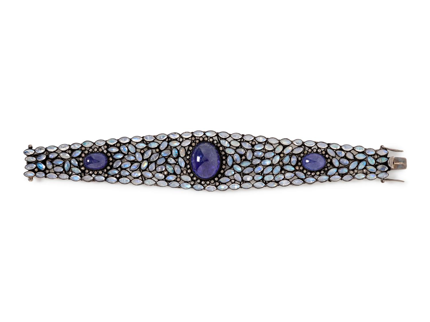 A Silver, Tanzanite, Diamond and Moonstone Bracelet,