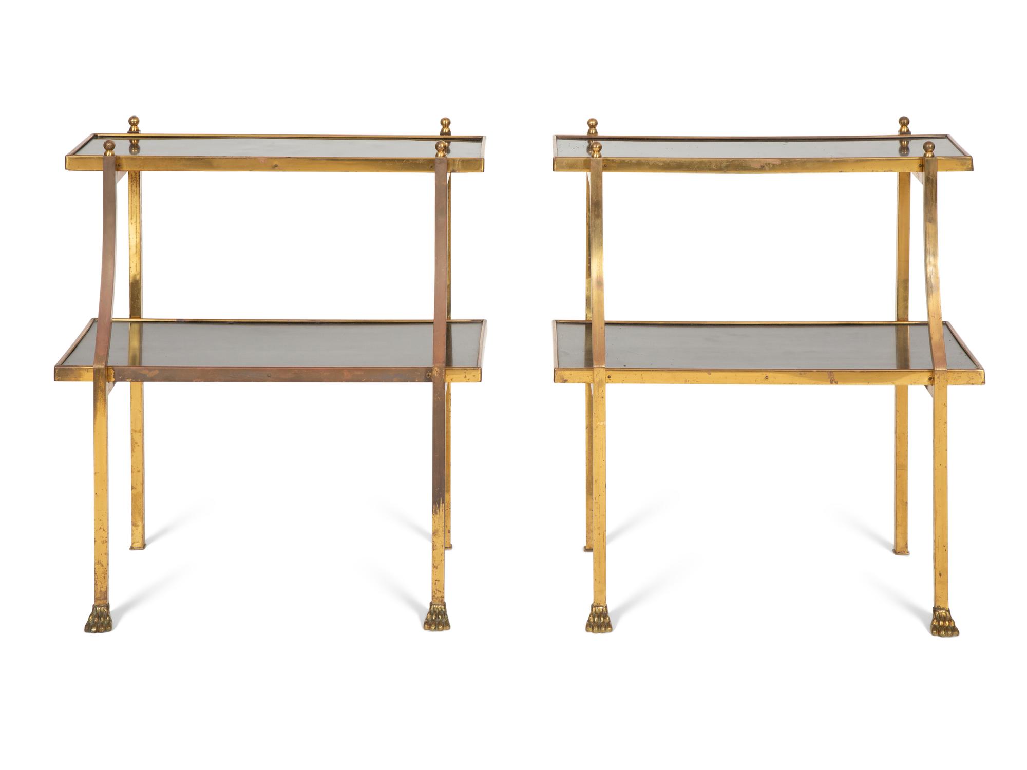 A Pair of Brass Two-Tier Side Tables in the Style of Maison Jansen
