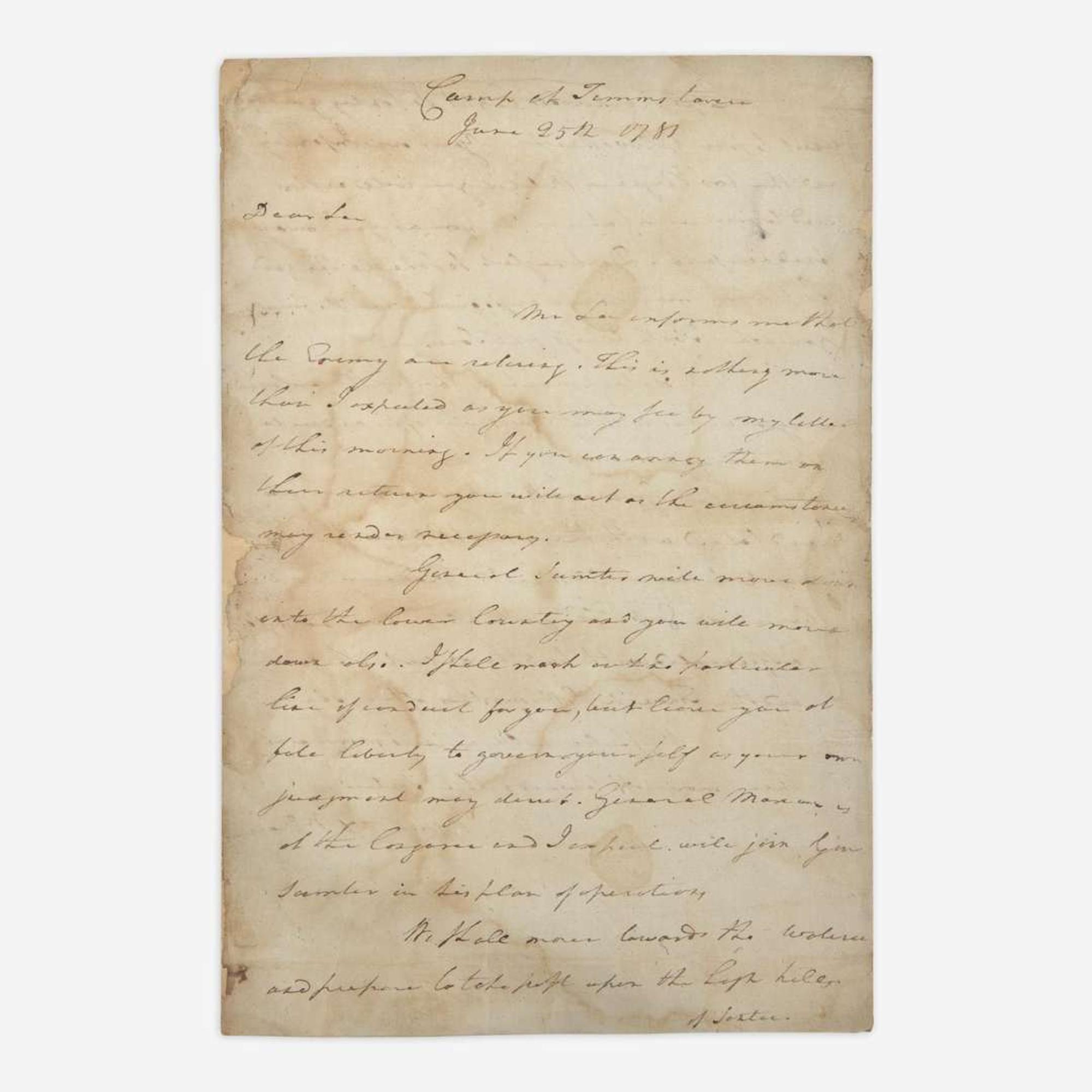 [American Revolution] Greene, Nathanael Autograph letter, signed