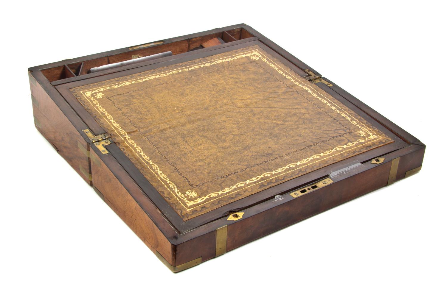 An English Walnut Lap Desk, Height 7 x width 20 x depth 10 inches.