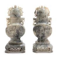 A Pair of Chinese Carved Hardstone Covered Jars