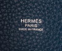 An Hermes Rouge Casaque and Bleu Taurillon Clemence Picotin Lock GM Handbag, 10.5" x 10.5" x 8.5".