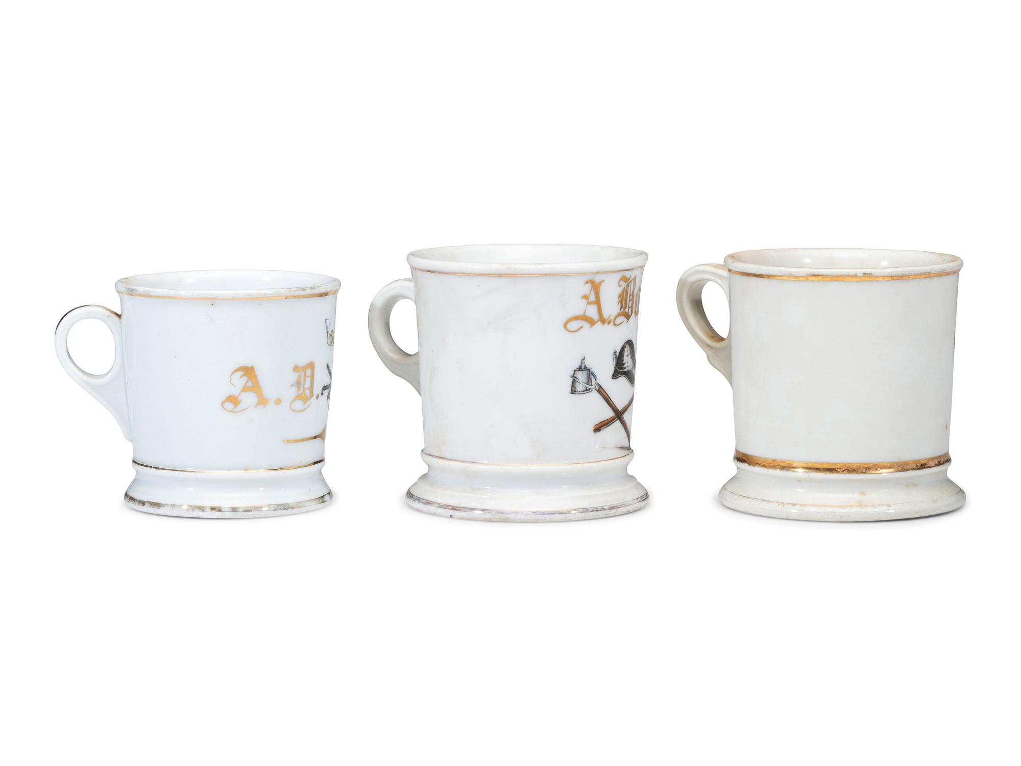 Three Porcelain Occupational Shaving Mugs