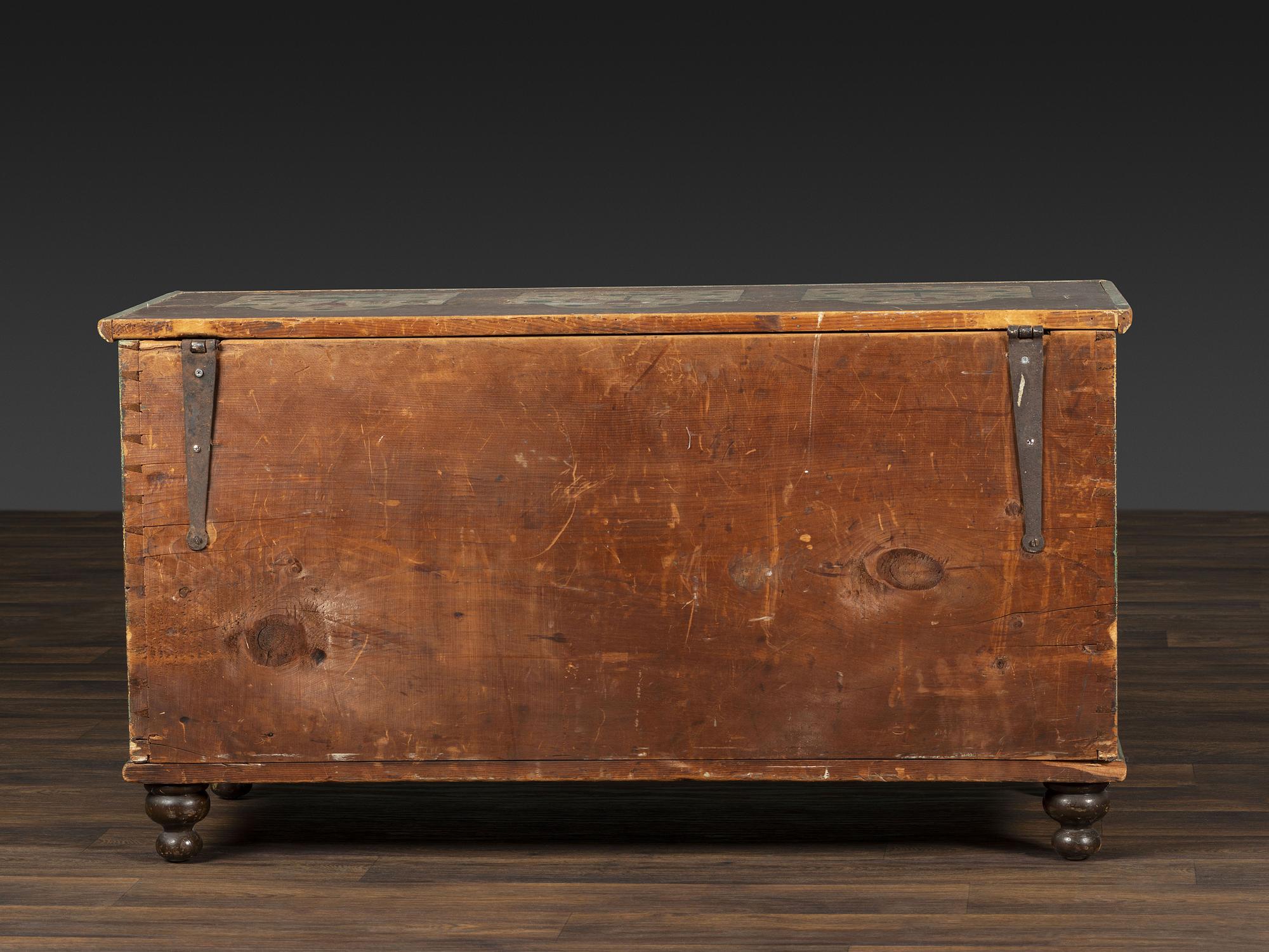 A Country Grain and Floral Painted Pine Painted Blanket Chest
