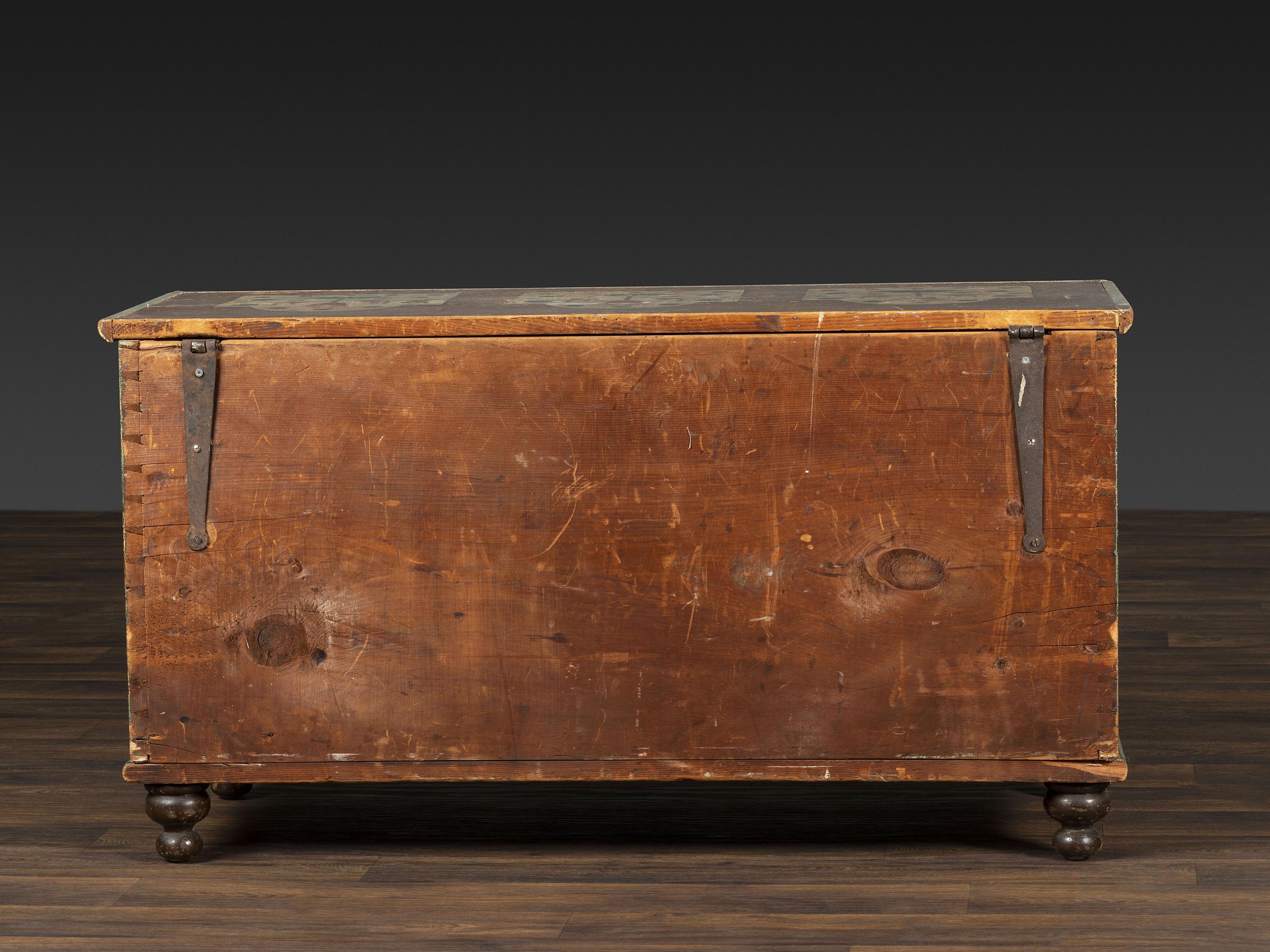 A Country Grain and Floral Painted Pine Painted Blanket Chest