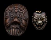 12 Japanese Wood and Metal 'Mask' Netsuke