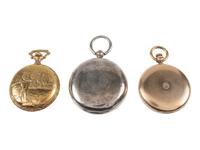 [WATCHES]. A group of 3 pocket watches, including one inscribed with a patriotic motif.