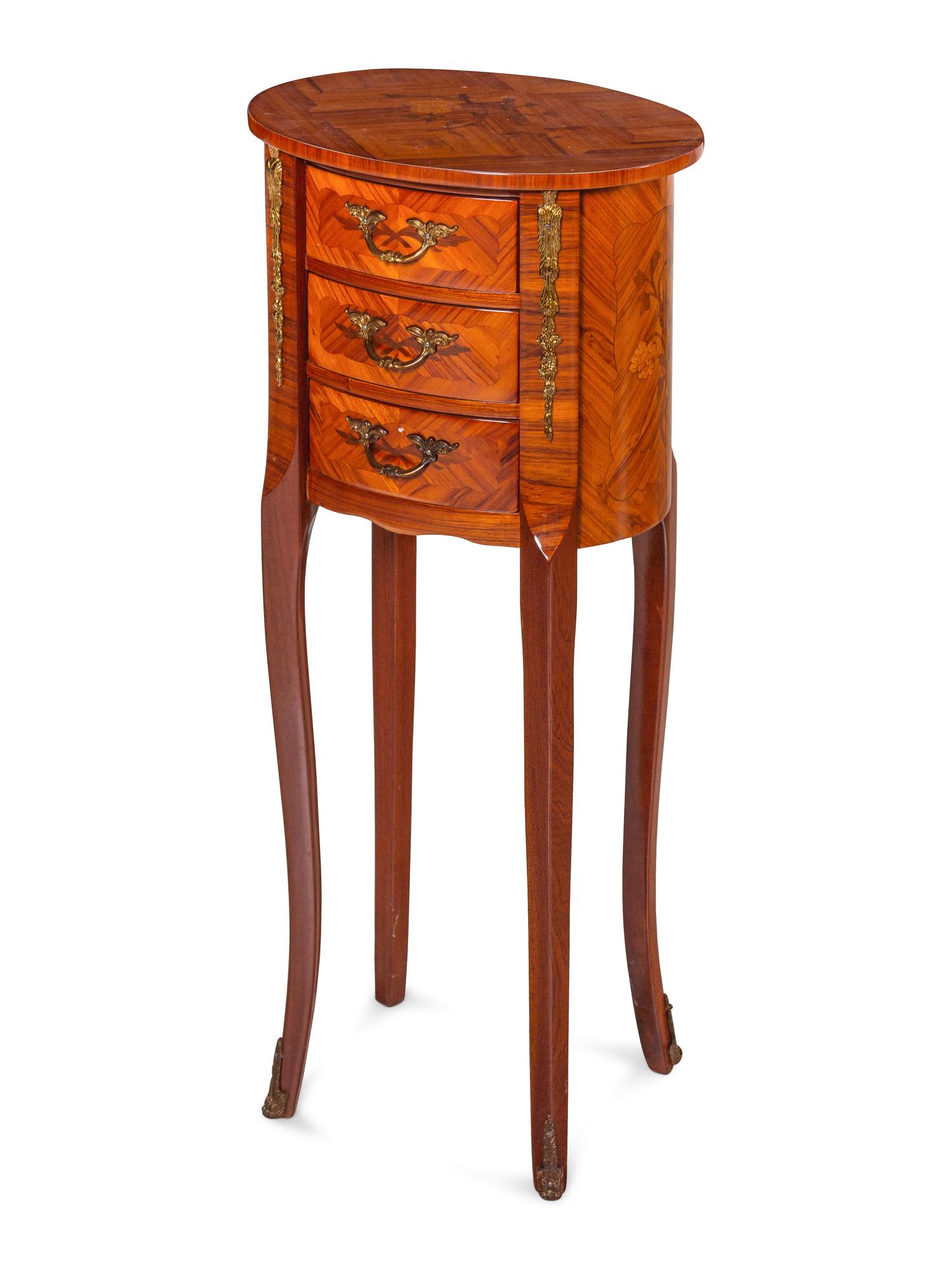 A Louis XV/XVI Transitional Style Gilt Metal Mounted and Marquetry Kingwood Side Table