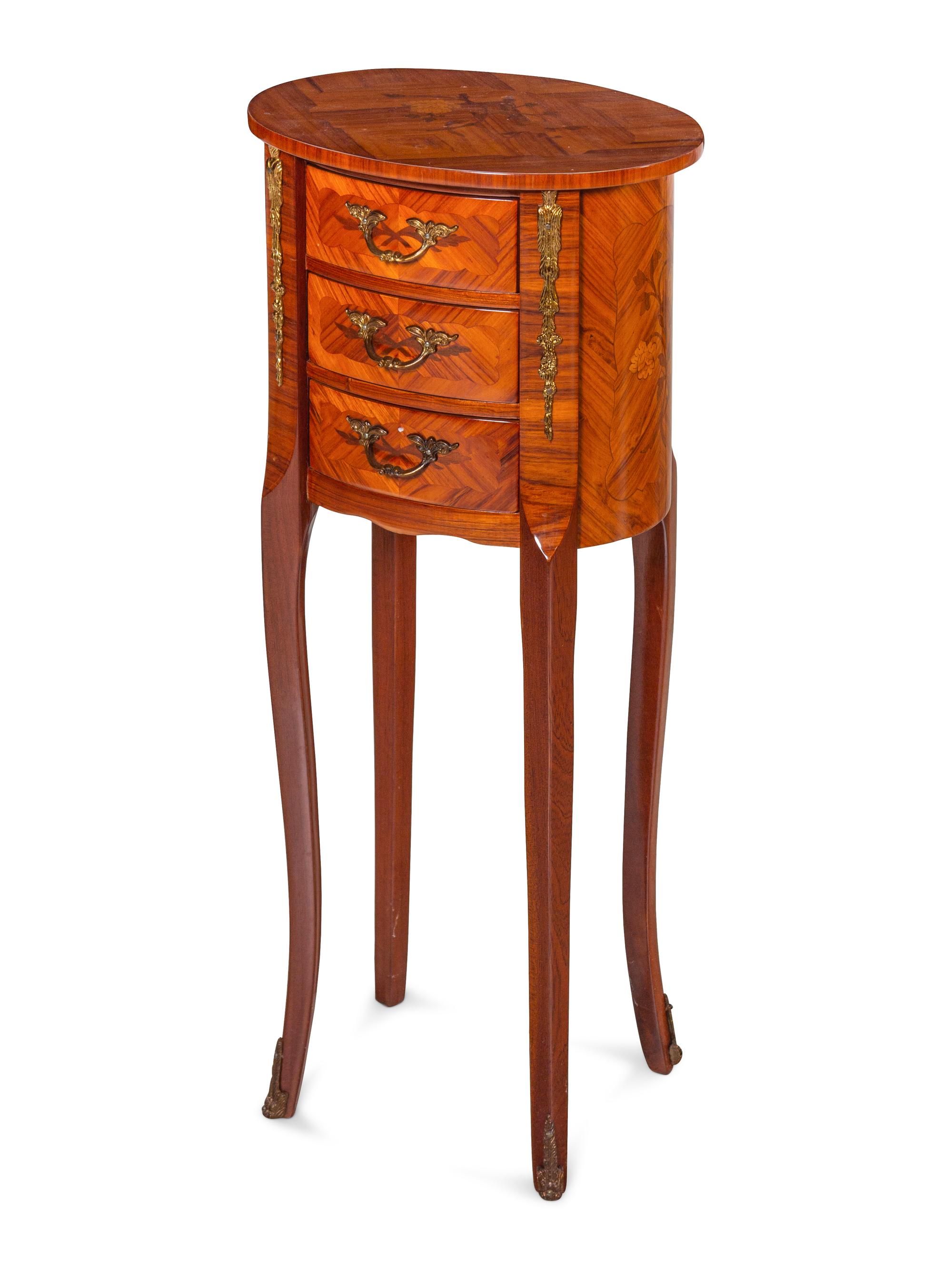 A Louis XV/XVI Transitional Style Gilt Metal Mounted and Marquetry Kingwood Side Table