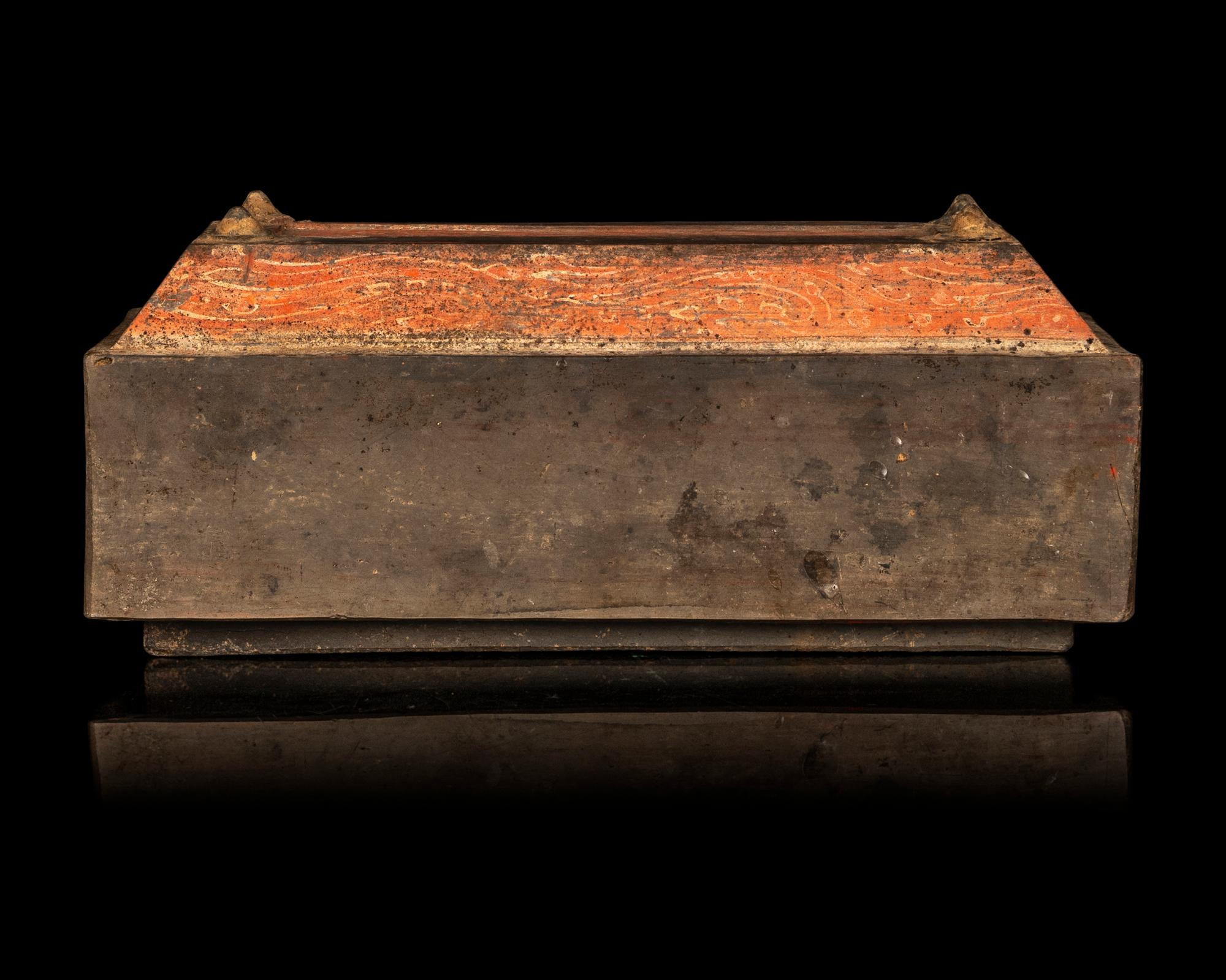 A Chinese Red Painted Grey Pottery Treasure Box